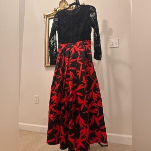 Chicwish Black and Red Floral Evening Gown